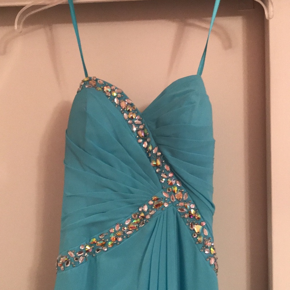 Blue Faviana Prom Dress w rhinestones size 0 - Picture 8 of 17